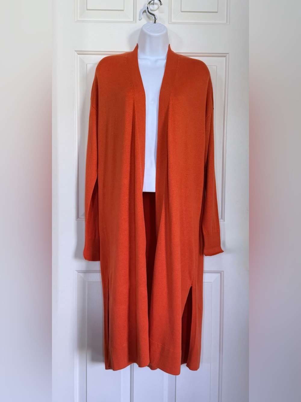 Ann Taylor Long Open-Front Orange Women's Duster Cardigan Sweater